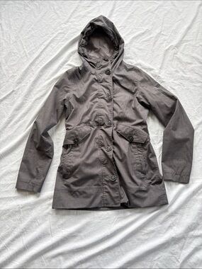 North Face Hyvent Waterproof Trench Coat Hooded Rain Jacket Gray Womens XS